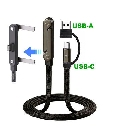 Veltrixgames 2-in-1 USB-C oplaadkabel en telefoonhouder, 240W snelladen, gevlochten kabel van 1,5 meter.