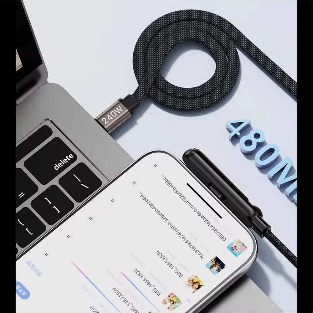 Veltrixgames 2-in-1 USB-C oplaadkabel met telefoonhouder, 240W snelladen, gevlochten 1,5 meter kabel, geschikt voor smartphones en tablets.