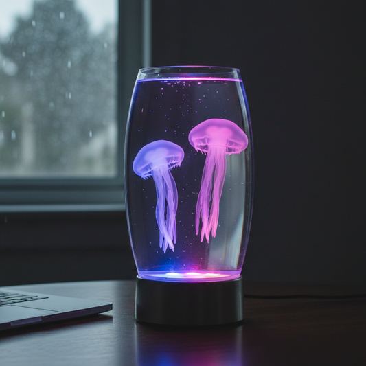 Veltrixgames Jellyfish Aquarium Lamp, sfeervolle LED nachtlamp met bewegende kwalbeelden voor een rustgevende sfeer