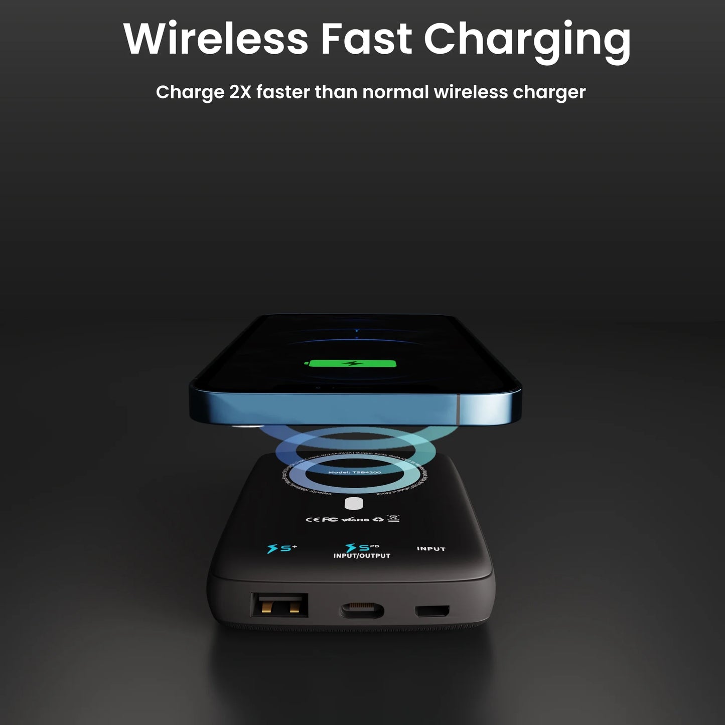 Magnetische draadloze powerbank van 10.000mAh met USB-C en 18W snelopladen, zwart, van Veltrixgames.