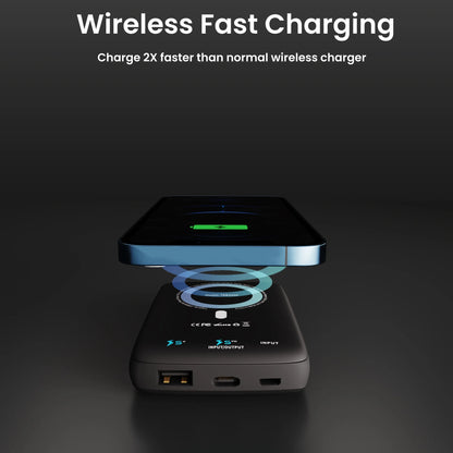 Magnetische draadloze powerbank van 10.000mAh met USB-C en 18W snelopladen, zwart, van Veltrixgames.