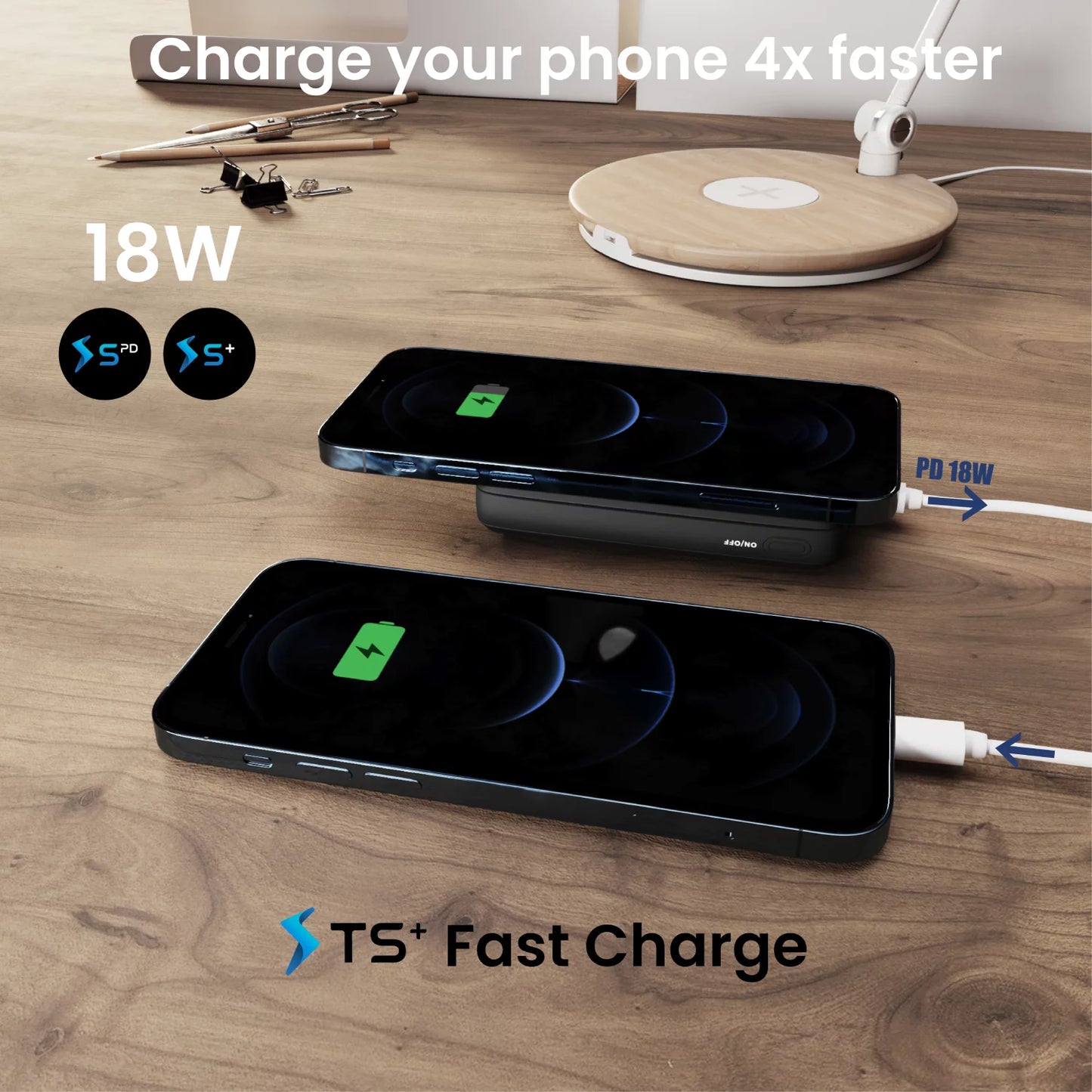 Magnetische draadloze powerbank van Veltrixgames, 10.000mAh, 18W USB-C, geschikt voor draadloos opladen en snelle stroomvoorziening.