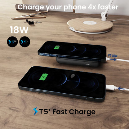 Magnetische draadloze powerbank van Veltrixgames, 10.000mAh, 18W USB-C, geschikt voor draadloos opladen en snelle stroomvoorziening.