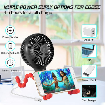 Draagbare USB oplaadbare kinderwagenventilator van Veltrixgames met flexibele standaard en 3 snelheden, voor verkoeling onderweg