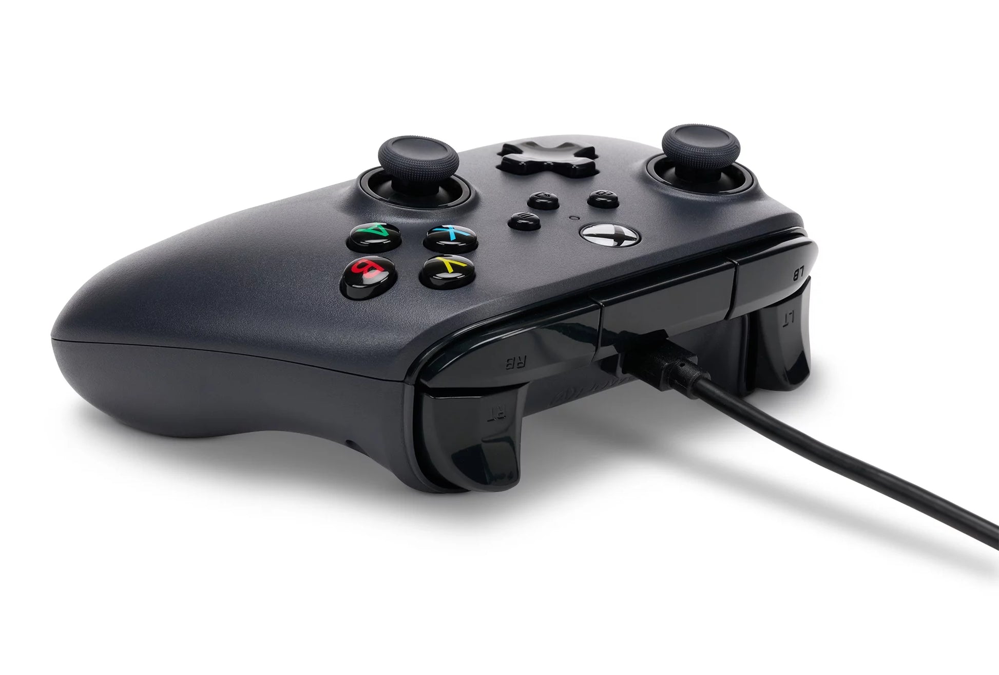 Zwart bedrade Xbox Series X|S controller van Veltrixgames met ergonomisch ontwerp en verbindingskabel.