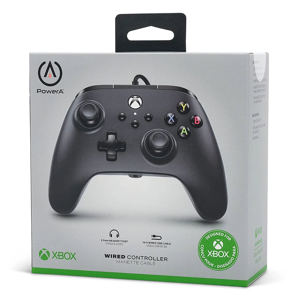 Zwart bedrade Xbox Series X|S controller van Veltrixgames, overzicht van de controller met knoppen en joysticks.
