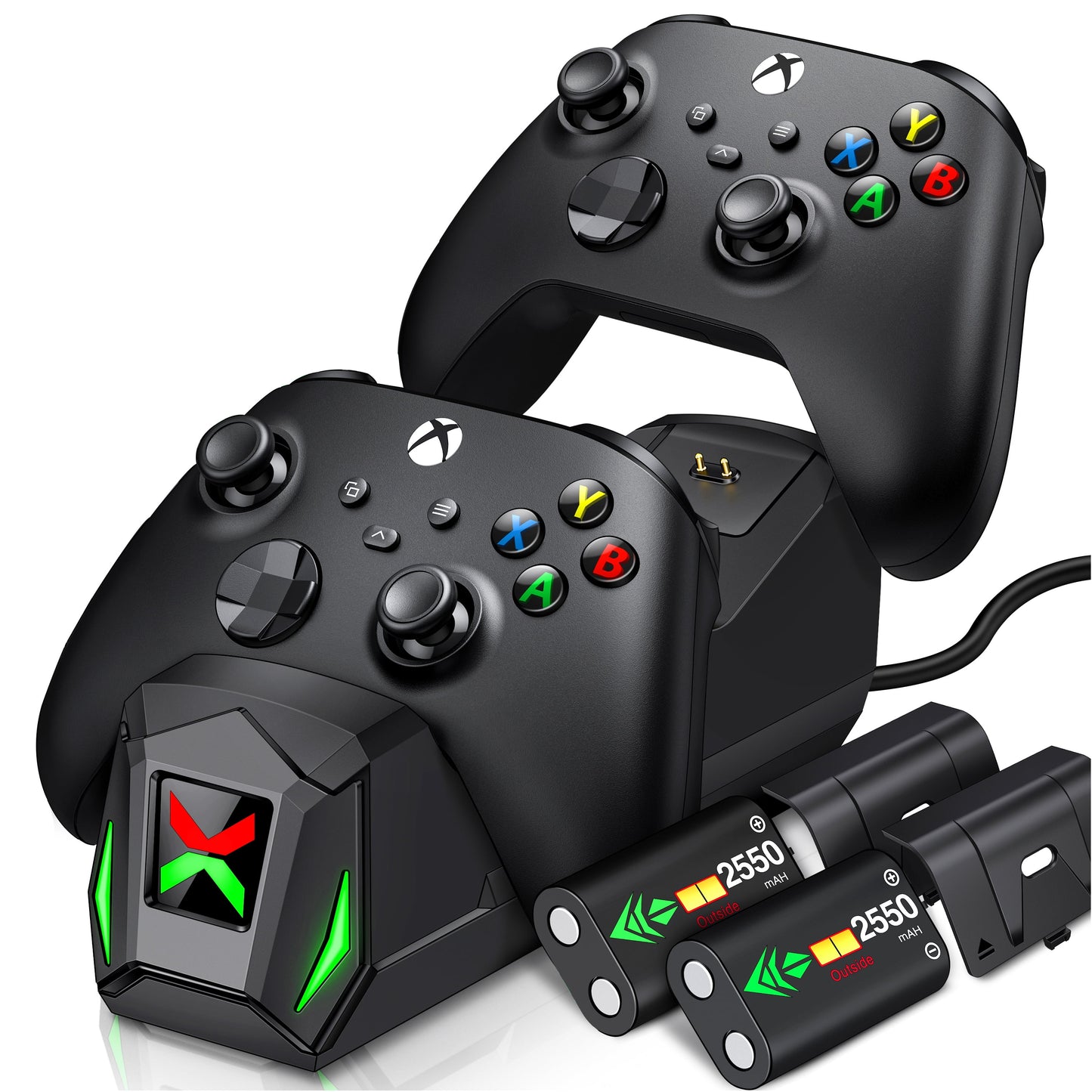 Veltrixgames Xbox controller oplaadstation met 2x 2550mAh batterijen voor gaming draadloos opladen