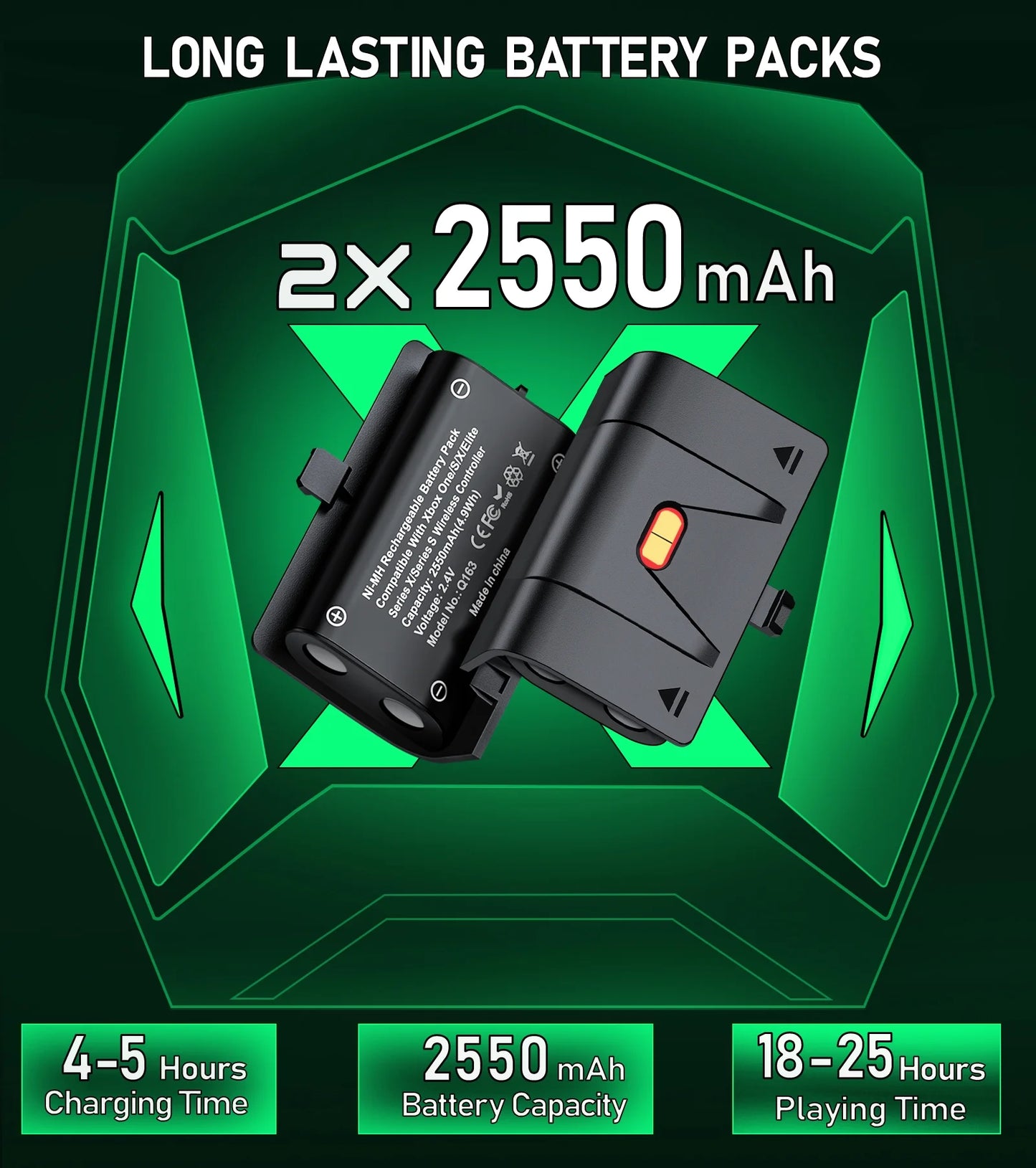 Xbox Controller oplaadstation van Veltrixgames met twee 2550mAh batterijen voor eenvoudig opladen en gebruik