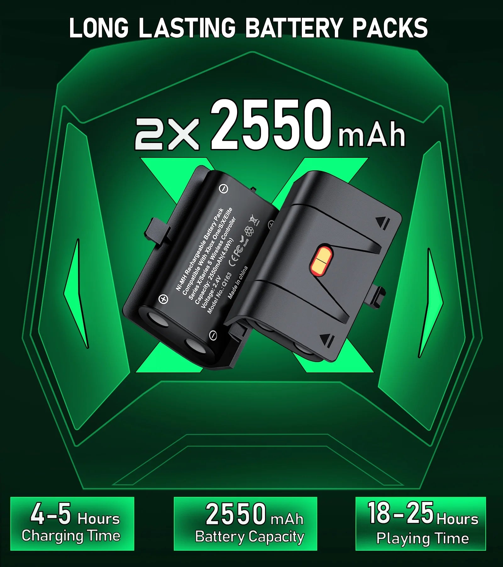 Xbox Controller oplaadstation van Veltrixgames met twee 2550mAh batterijen voor eenvoudig opladen en gebruik