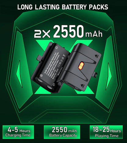 Xbox Controller oplaadstation van Veltrixgames met twee 2550mAh batterijen voor eenvoudig opladen en gebruik