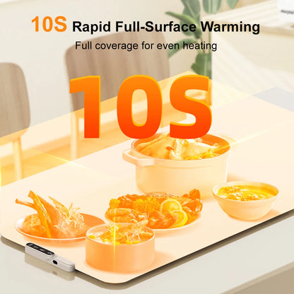 Beige opvouwbare elektrische voedselwarmer mat van Veltrixgames met siliconen verwarmingsplaat, ideaal voor warmhouden van eten.