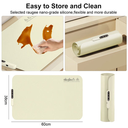 Beige opvouwbare elektrische voedselverwarmer mat van Veltrixgames met siliconen verwarmingsplaat, ideaal voor warm houden van eten.