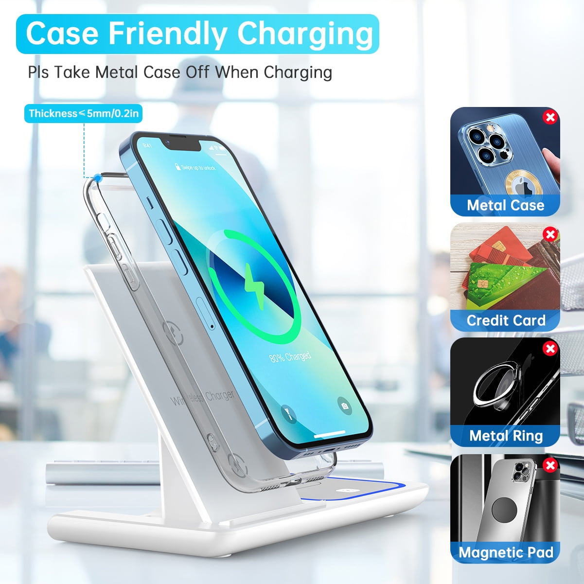 Veltrixgames 3-in-1 draadloze oplaadstation met wit ontwerp, ondersteunt 18W snel opladen voor smartphone, smartwatch en draadloze oordoppen